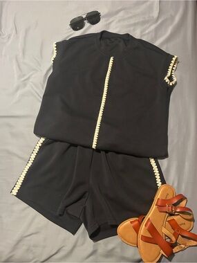 Navy  Two-Piece Set with Cream Trim